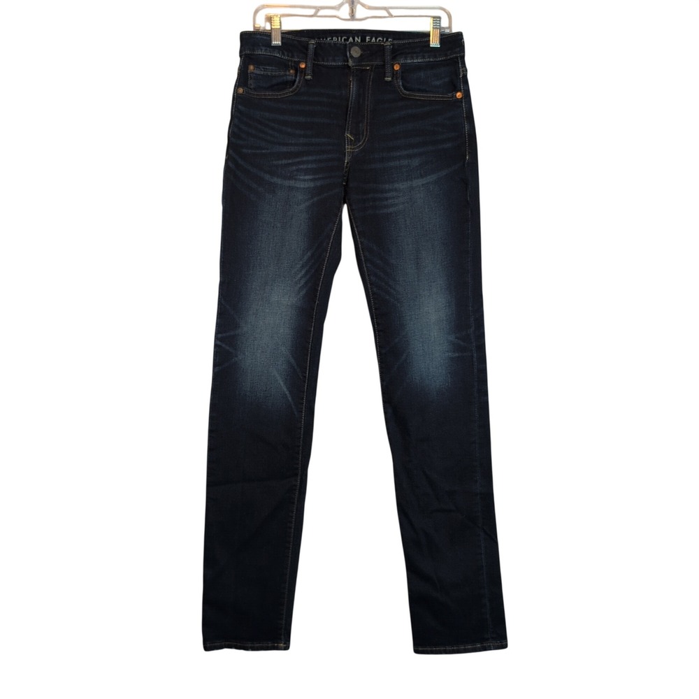 American Eagle Airflex+ Slim Straight Jeans Dark Wash 30x34 Normcore School